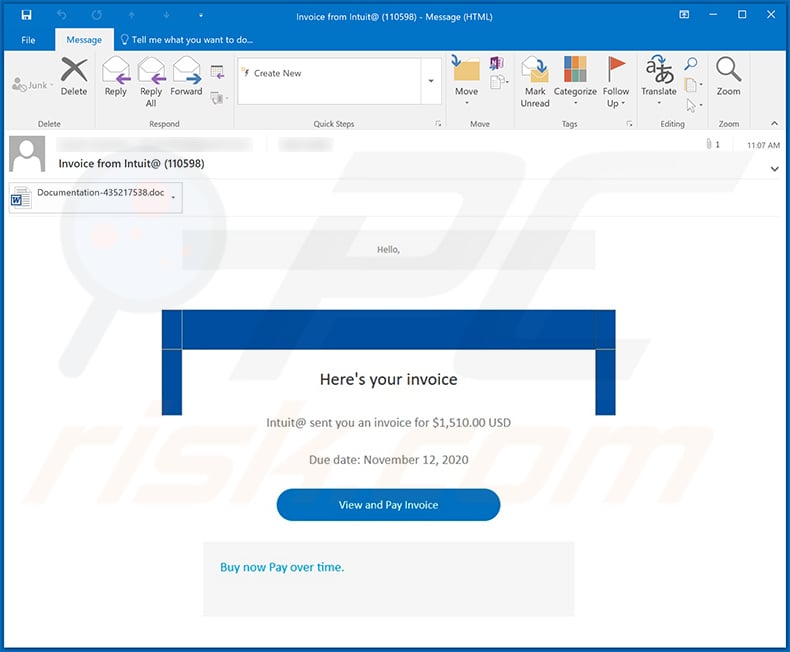 Invoice-themed spam email used to spread Dridex malware