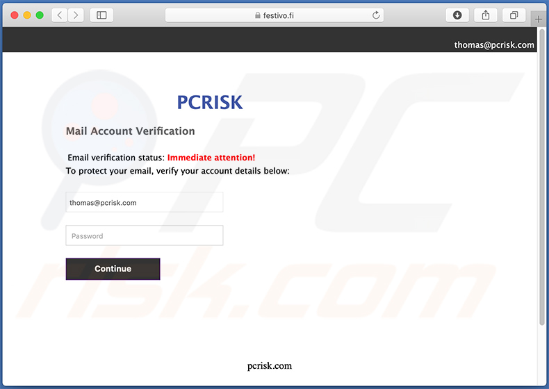 festivo.fi phishing website promoted using spam emails