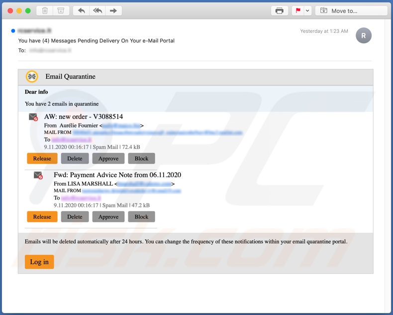 Email Quarantine scam email spam campaign