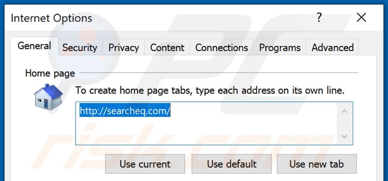 Removing searcheq.com from Internet Explorer homepage