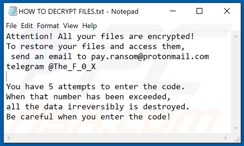 F0x ransomware text file (HOW TO DECRYPT FILES.txt)