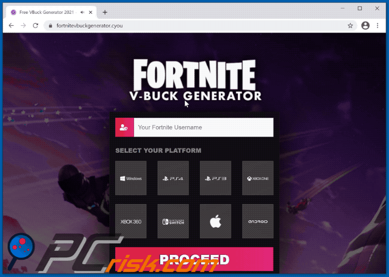 Fake Fortnite Buck generating website - fortnitevbuckgenerator.cyou