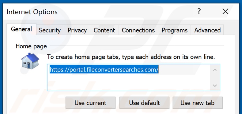 Removing fileconvertersearches.com from Internet Explorer homepage