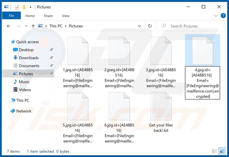 Files encrypted by first variant of the FileEngineering ransomware (.encrypted extension)