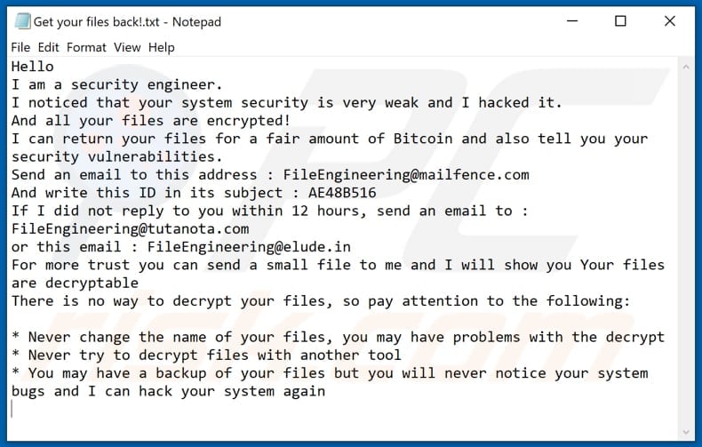 FileEngineering decrypt instructions (Get your files back!.txt)