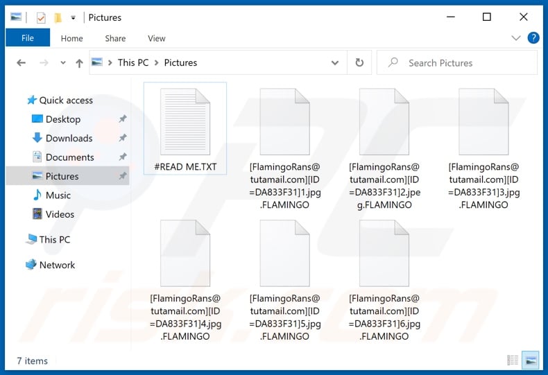 Files encrypted by FLAMINGO ransomware ([developer_email][ID=victim_ID]original_filename.FLAMINGO - renaming pattern)