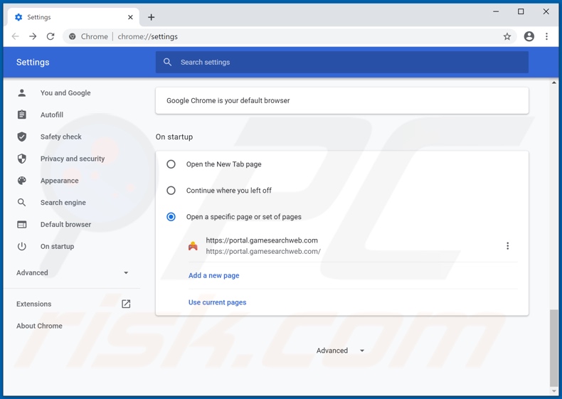 Removing gamesearchweb.com from Google Chrome homepage