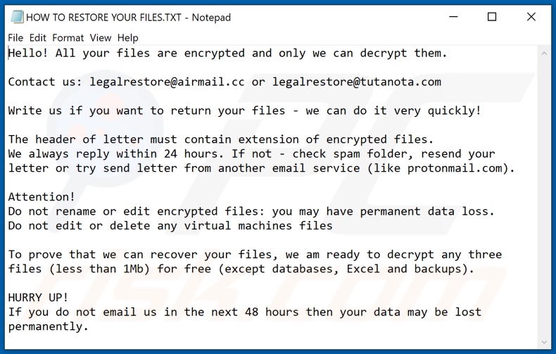 Gcahvv decrypt instructions (HOW TO RESTORE YOUR FILES.TXT)