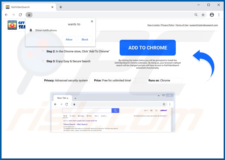 Website used to promote GetVideoSearch browser hijacker