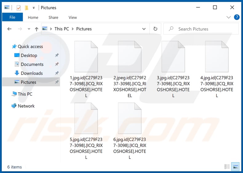 Files encrypted by HOTEL ransomware (.HOTEL extension)