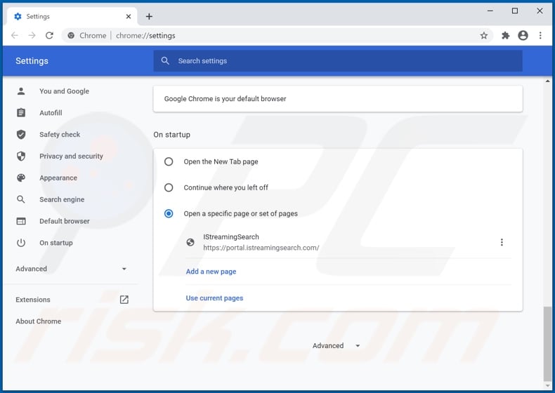 Removing istreamingsearch.com from Google Chrome homepage
