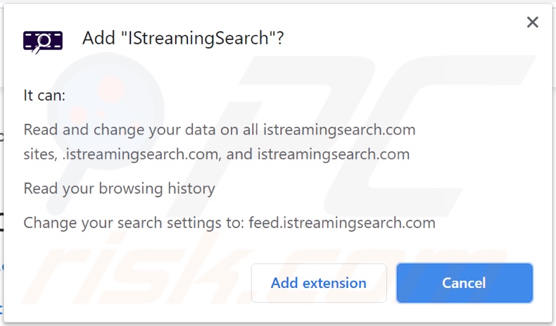 IStreamingSearch browser hijacker asking for permissions