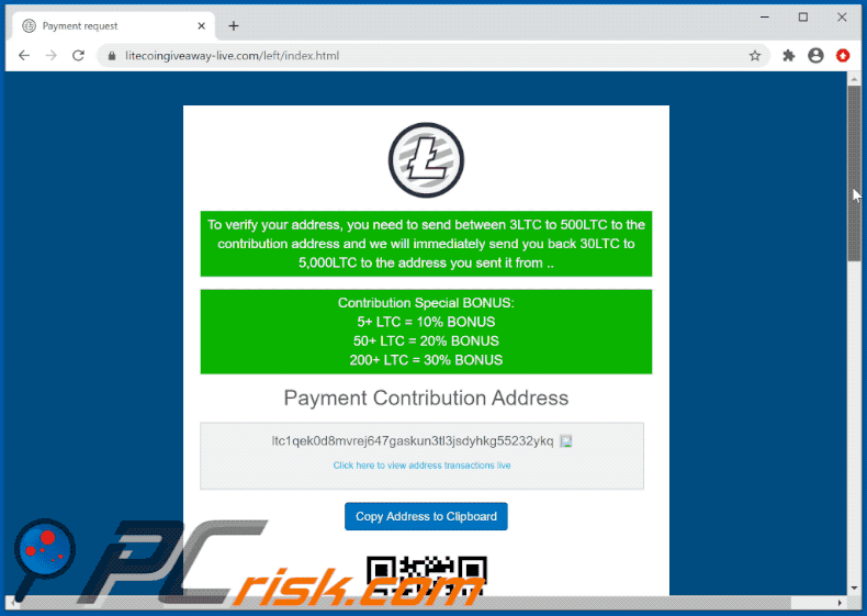 LiteCoin Giveaway scam appearance (GIF)