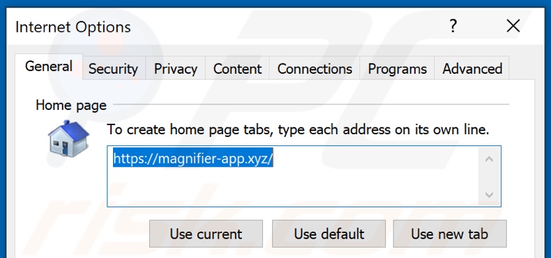 Removing magnifier-app.xyz from Internet Explorer homepage