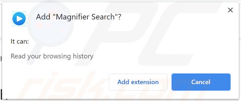 Magnifier Search browser hijacker asking for permissions