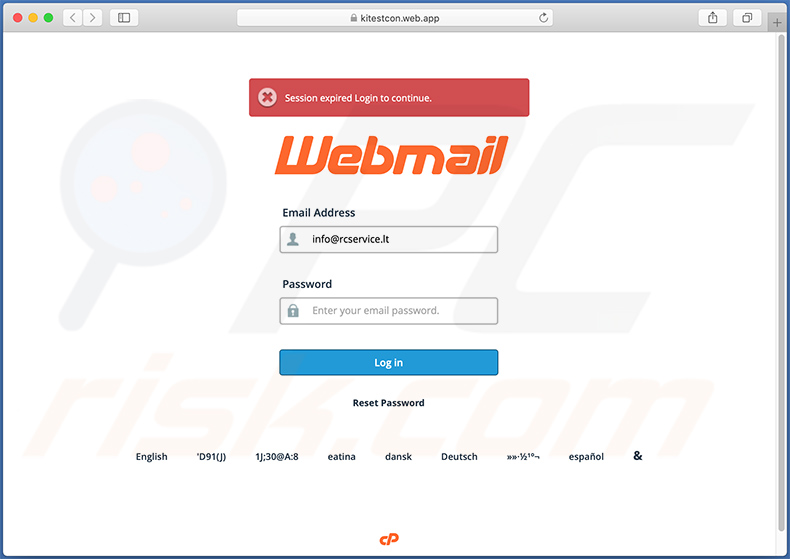 Fake Webmail login site promoted via Mail Quota-themed spam email