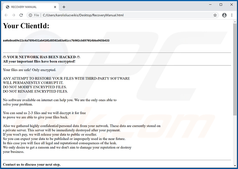 Mount Locker ransomware ransom note (RecoveryManual.html)