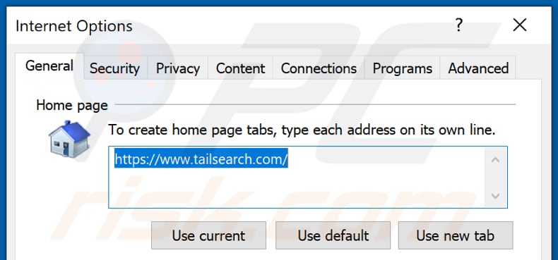 Removing tailsearch.com from Internet Explorer homepage