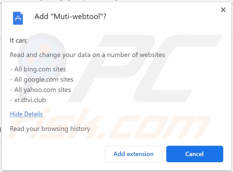 muti webtool browser hijacker notification