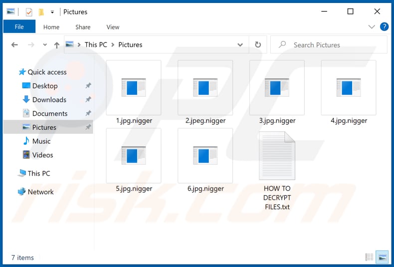 Files encrypted by Nigger ransomware (.nigger extension)