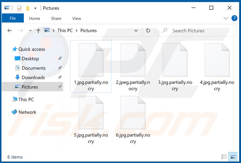 Files encrypted by NocryCrypt0r ransomware (.partially.nocry extension)