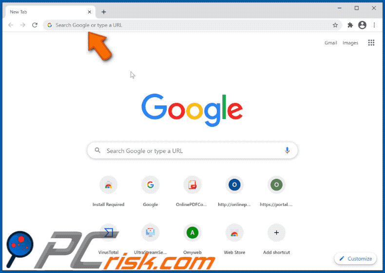 Omyweb browser hijacker promoted keysearchs.com fake search engine redirecting to Google (GIF)