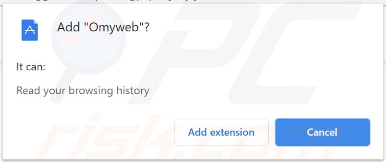 Omyweb browser hijacker asking for permissions