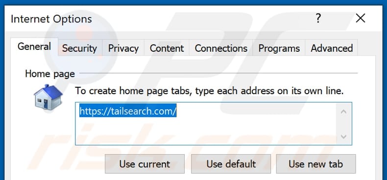 Removing tailsearch.com from Internet Explorer homepage