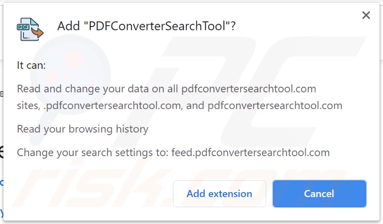 PDFConverterSearchTool browser hijacker asking for permissions