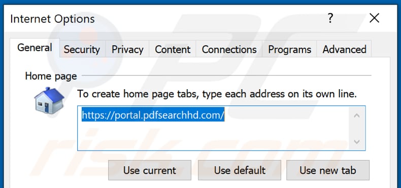 Removing pdfsearchhd.com from Internet Explorer homepage