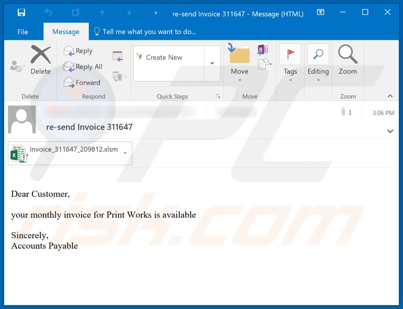 Print Works email virus malware-spreading email spam campaign