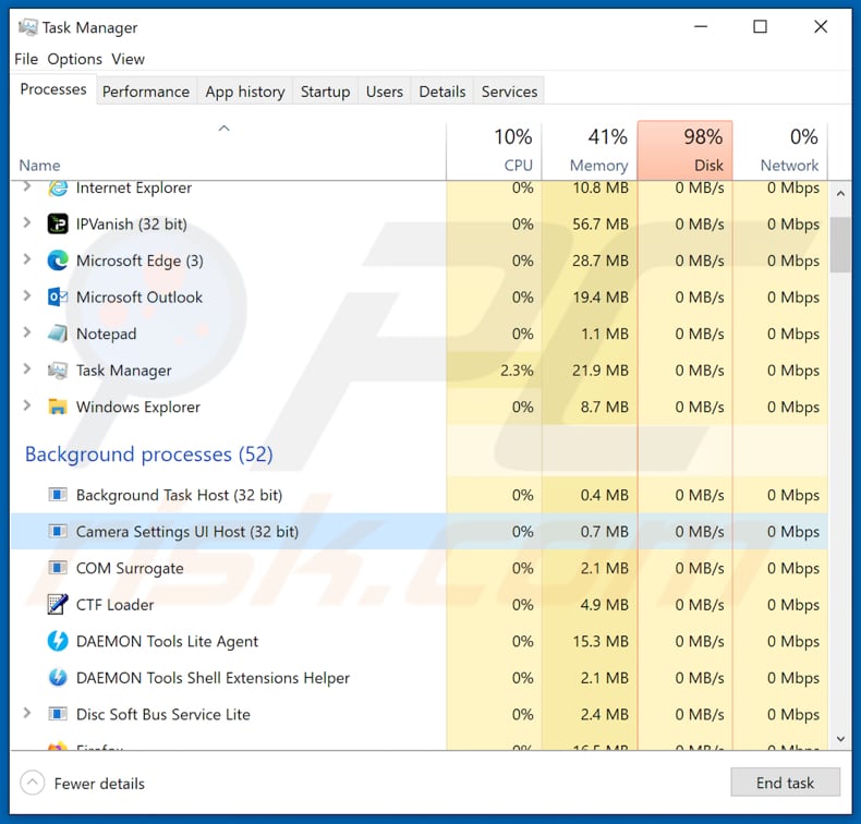 pyxie rat malicious camera settings ui host process in task manager