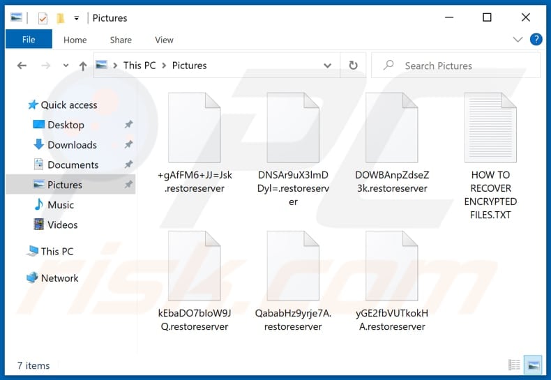 Files encrypted by Restoreserver ransomware (.restoreserver extension)