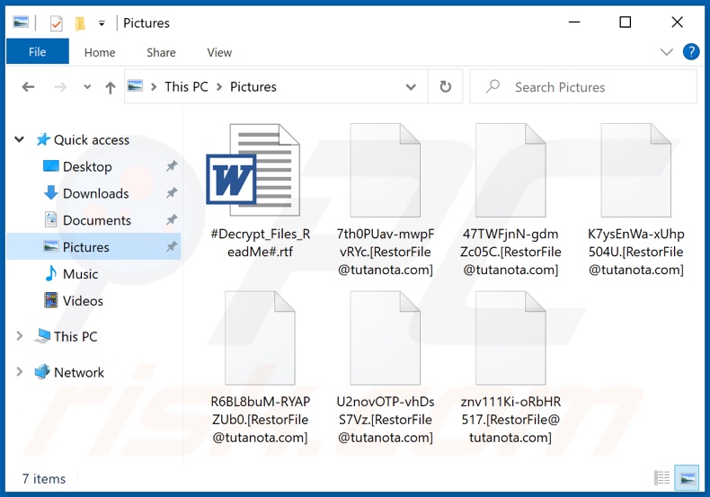 Files encrypted by RestorFile ransomware (.[RestorFile@tutanota.com] extension)