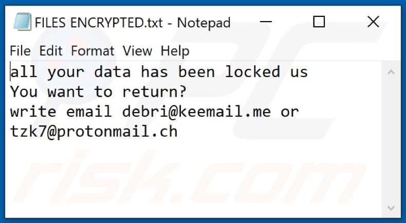 RXD ransomware text file (FILES ENCRYPTED.txt)