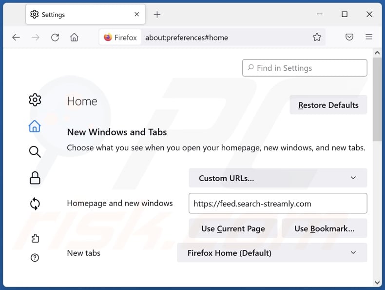 Removing search-streamly.com from Mozilla Firefox homepage