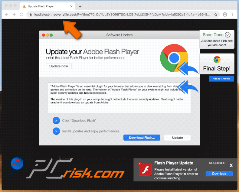 Fake Flash Player update website promoting Search With Engine Of Your Choice browser hijacker