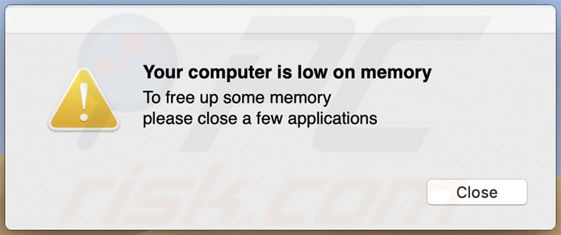 Your computer is low on memory fake pop-up window delivered by a rogue installer promoting searchmarquis.com