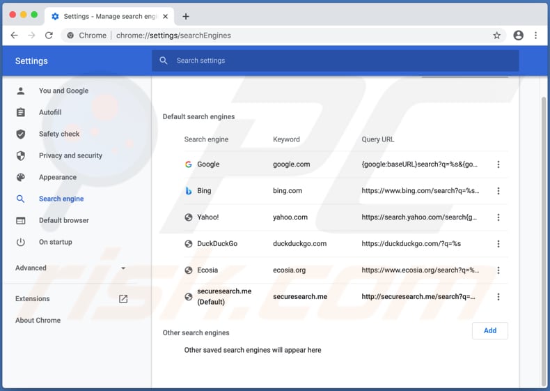 securesearch.me in chrome settings