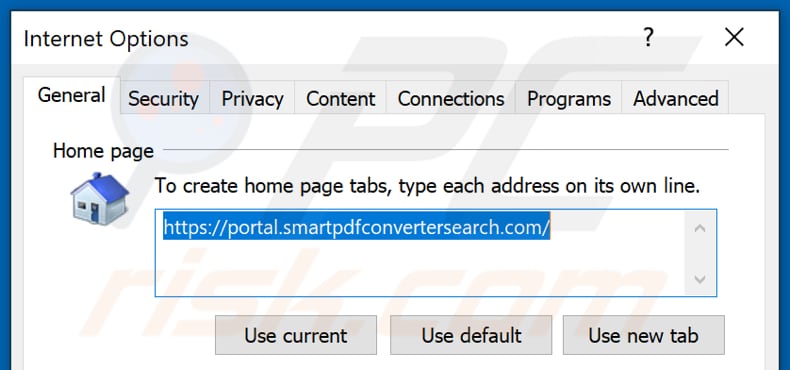 Removing smartpdfconvertersearch.com from Internet Explorer homepage