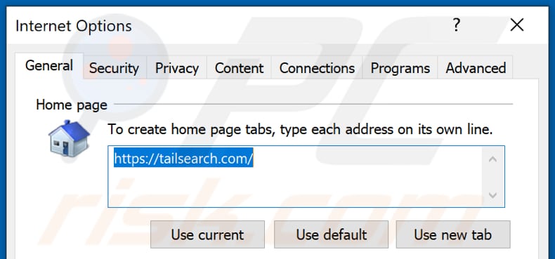 Removing tailsearch.com from Internet Explorer homepage