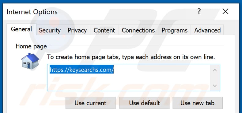 Removing keysearchs.com from Internet Explorer homepage