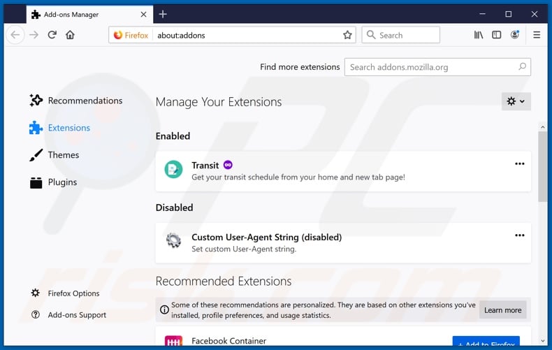 Removing streamsearchclub.com related Mozilla Firefox extensions