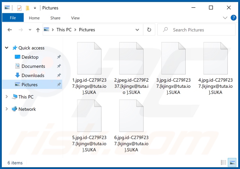 Files encrypted by SUKA ransomware (.SUKA extension)