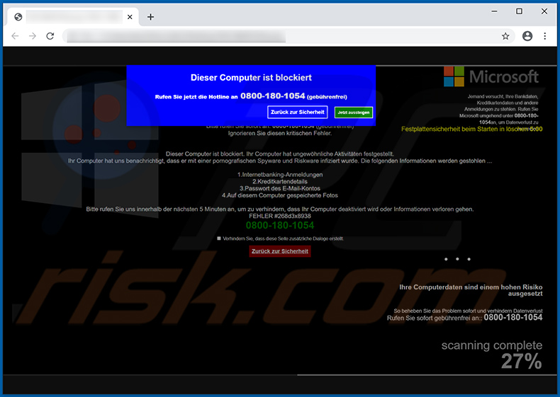 German variant of This Computer Is Blocked pop-up scam