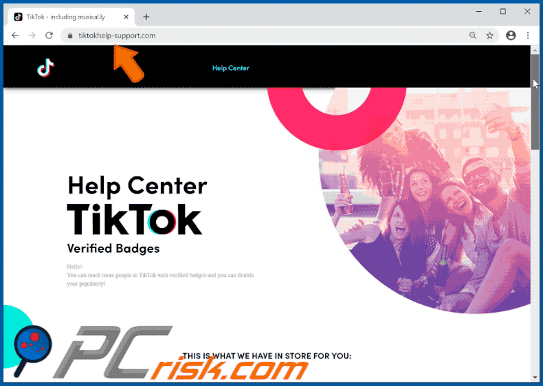 TikTok phishing website - tiktokhelp-support.com