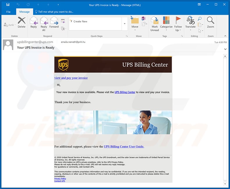 UPS-themed spam email distributing Dridex malware and Zeppelin ransomware