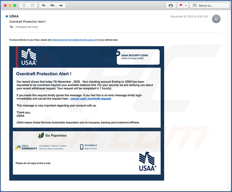 USAA-themed phishing spam email (2020-11-10)
