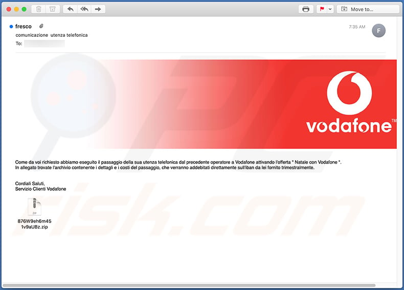 Italian VodaFone-themed spam email spreading Ursnif (Gozi) malware