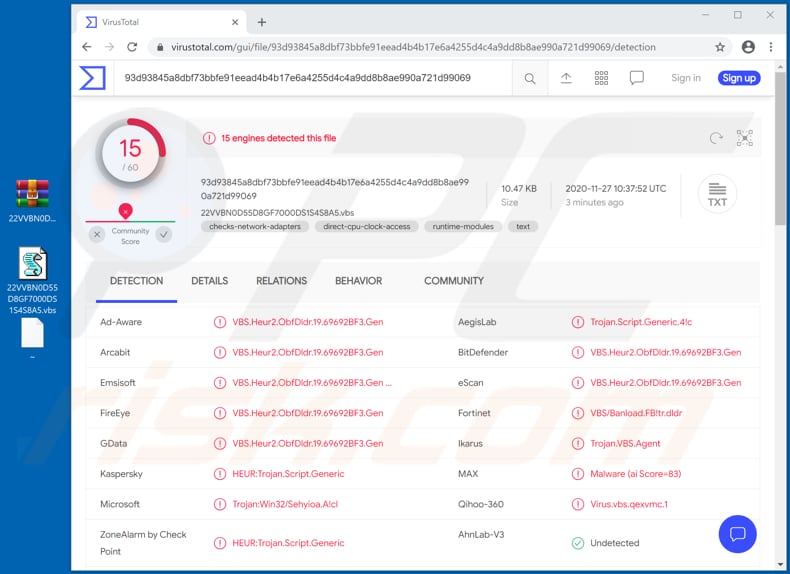 vodafone email virus malicious vbs file detected as threat by virustotal